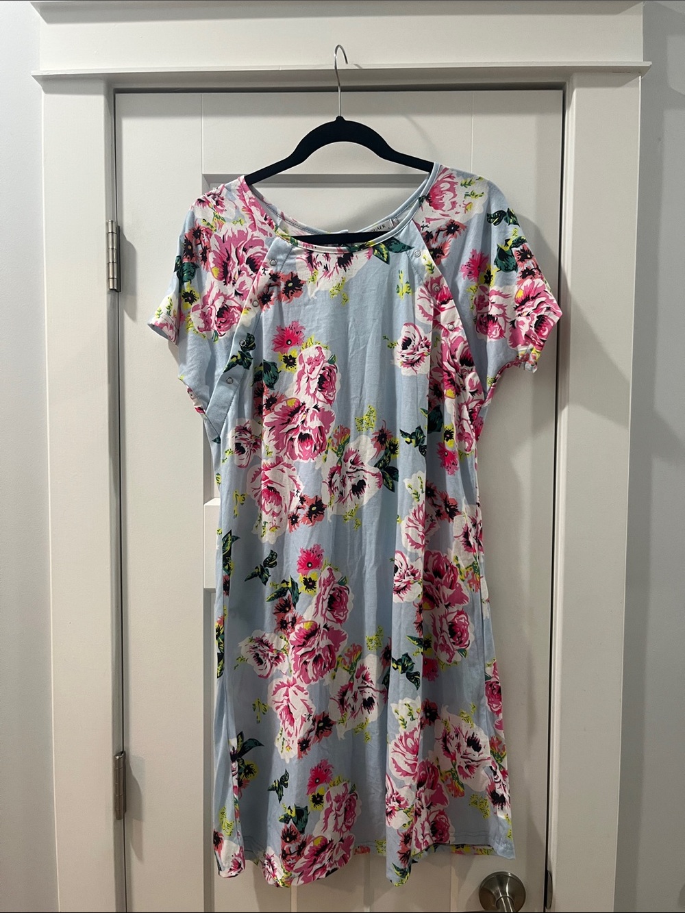 Ekouaer Small blue Floral Small Pajama Dress Nightgown button surgery pregnancy